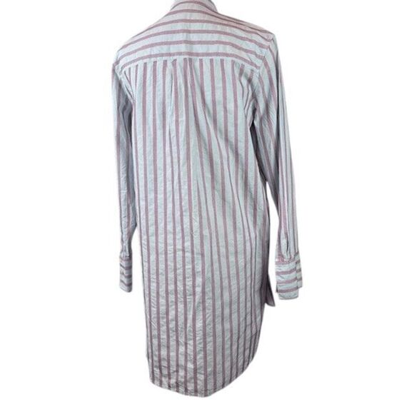 GAP Striped Boyfriend Long Tunic Shirt Blue Red Textured Mandarin Collar Medium - Picture 4 of 12